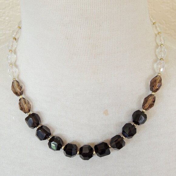 Elegant Black, Charcoal Gray & Clear Smokey Quartz Ombre Strand Necklace - Picture 1 of 3